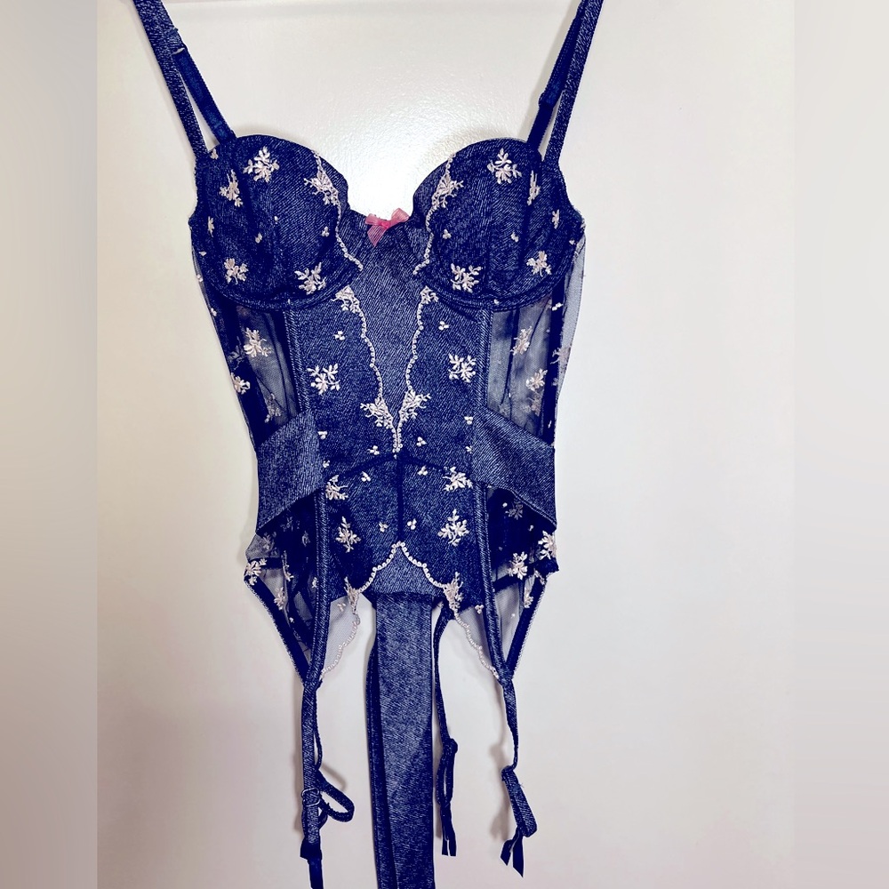 Victoria’s Secret Navy Blue Embroidered Corset